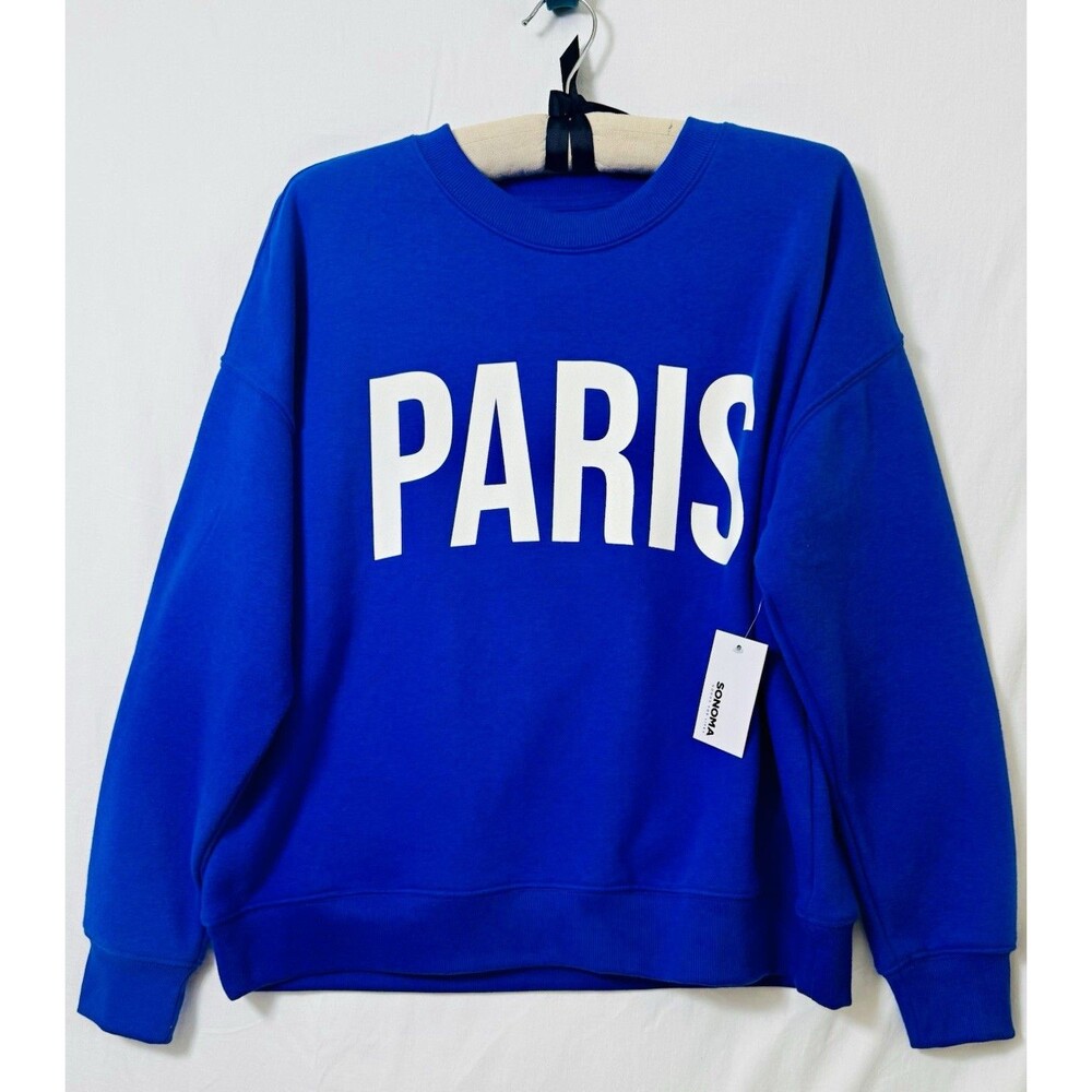 Sonoma Goods For Life Paris Graphic Crewneck Pullover Sweatshirt Blue M Unisex